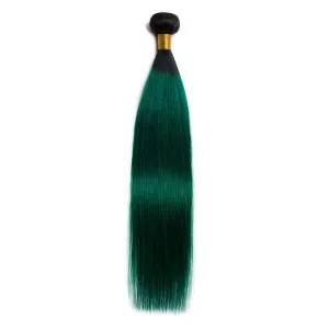 Modern Show Black Roots Green Hair Weave Brazilian Straight Human Hair Bundle 1Pcs
