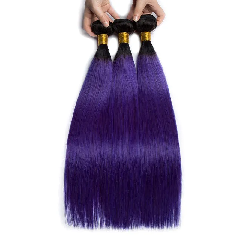 Modern Show Black Roots Purple Hair Straight Brazilian Human Hair Weave 1 Bundle