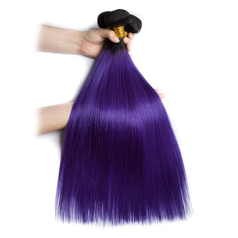 Modern Show Black Roots Purple Hair Straight Brazilian Human Hair Weave 1 Bundle
