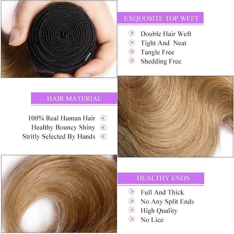 Modern Show Black Roots Strawberry Blonde Body Wave Hair 1 Bundle Brazilian Human Hair Weave