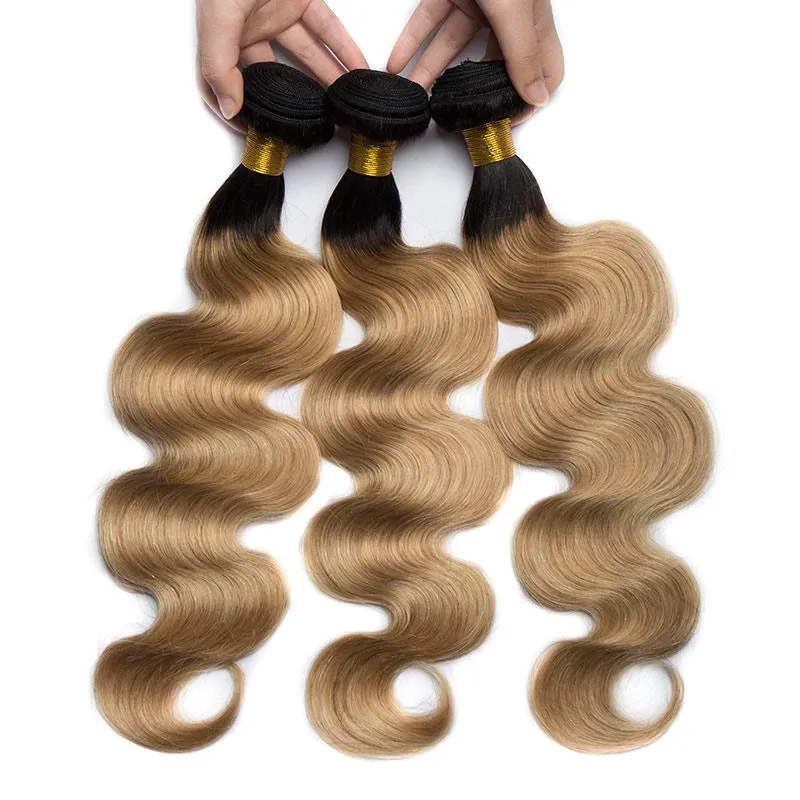 Modern Show Black Roots Strawberry Blonde Body Wave Hair 1 Bundle Brazilian Human Hair Weave