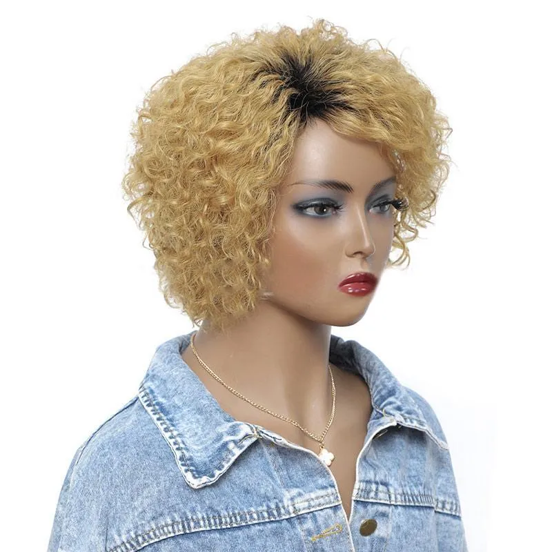 Modern Show Brazilian Black Roots Light Brown Ombre Water Wave Human Hair Glueless Wigs