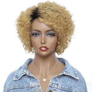 Modern Show Brazilian Black Roots Light Brown Ombre Water Wave Human Hair Glueless Wigs