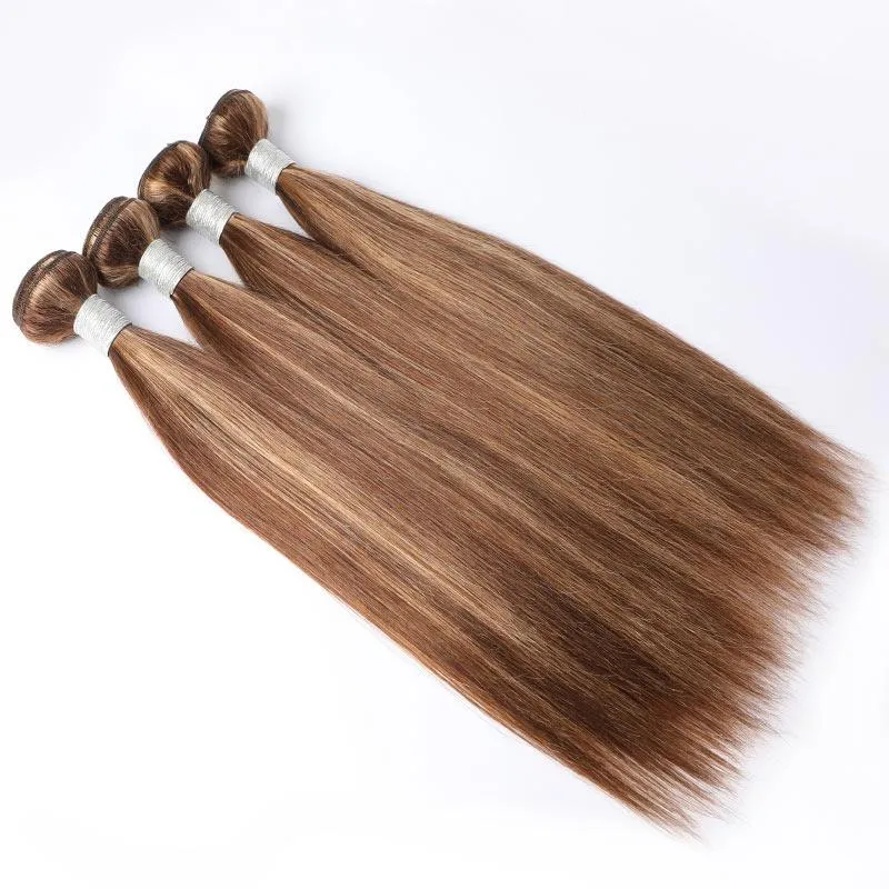 Modern Show Brown Hair With Strawberry Blonde Highlights Hair Straight Brazilian Human Hair Weave 1 Bundle