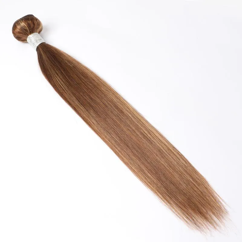 Modern Show Brown Hair With Strawberry Blonde Highlights Hair Straight Brazilian Human Hair Weave 1 Bundle