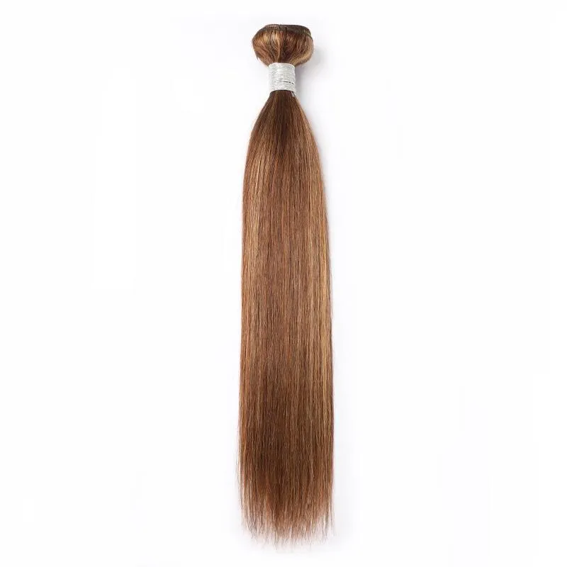 Modern Show Brown Hair With Strawberry Blonde Highlights Hair Straight Brazilian Human Hair Weave 1 Bundle
