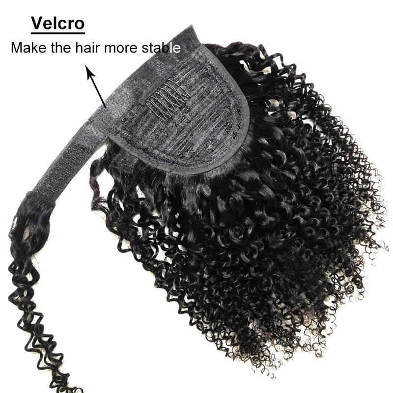 Modern Show Kinky Curly Human Hair Velcro Ponytail Brazilian Hair Wrap Around Ponytail Hair Extensions