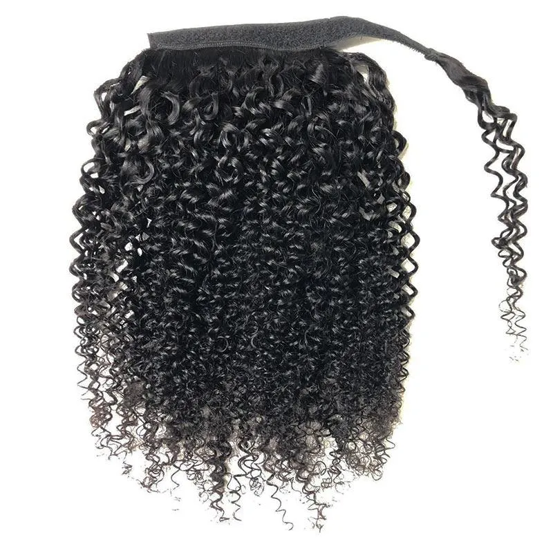 Modern Show Kinky Curly Human Hair Velcro Ponytail Brazilian Hair Wrap Around Ponytail Hair Extensions