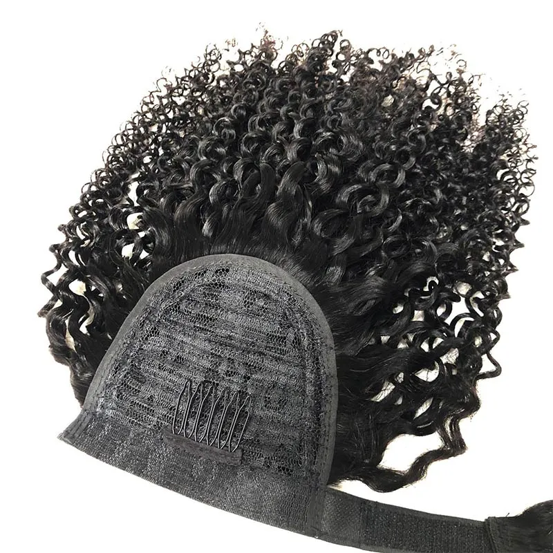 Modern Show Kinky Curly Human Hair Velcro Ponytail Brazilian Hair Wrap Around Ponytail Hair Extensions