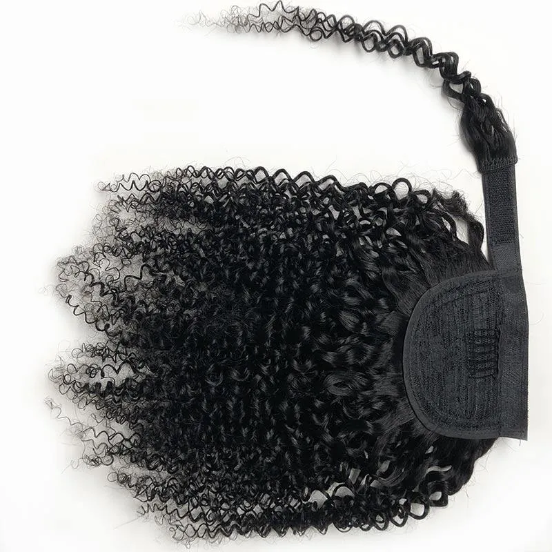 Modern Show Kinky Curly Human Hair Velcro Ponytail Brazilian Hair Wrap Around Ponytail Hair Extensions