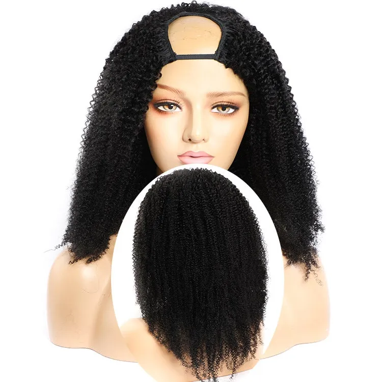 Modern Show Long Glueless U Part Wig Kinky Curly Natural Scalp Human Hair Wigs Without Leave Out