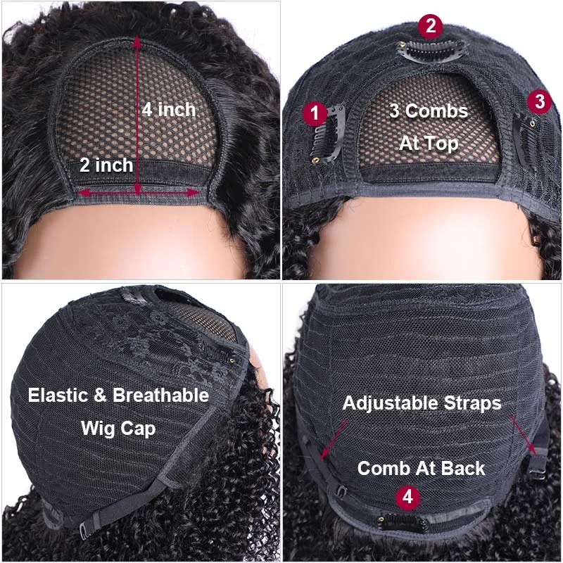 Modern Show Long Glueless U Part Wig Kinky Curly Natural Scalp Human Hair Wigs Without Leave Out