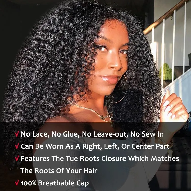 Modern Show Long Glueless U Part Wig Kinky Curly Natural Scalp Human Hair Wigs Without Leave Out