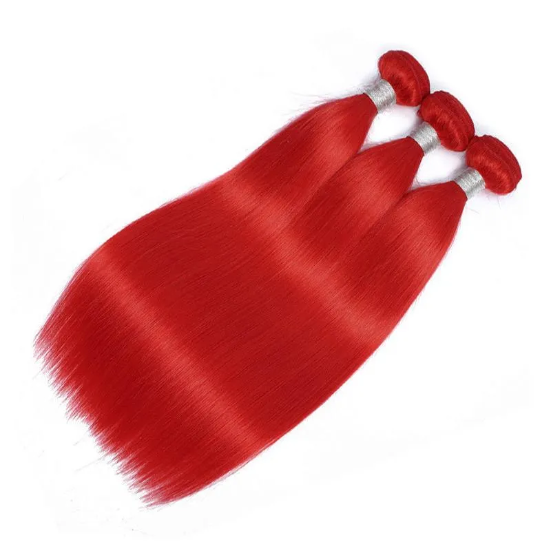 Modern Show Red Colored Hair Straight Brazilian Human Hair Weave 3 Bundles