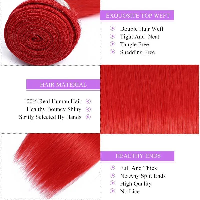 Modern Show Red Colored Hair Straight Brazilian Human Hair Weave 3 Bundles