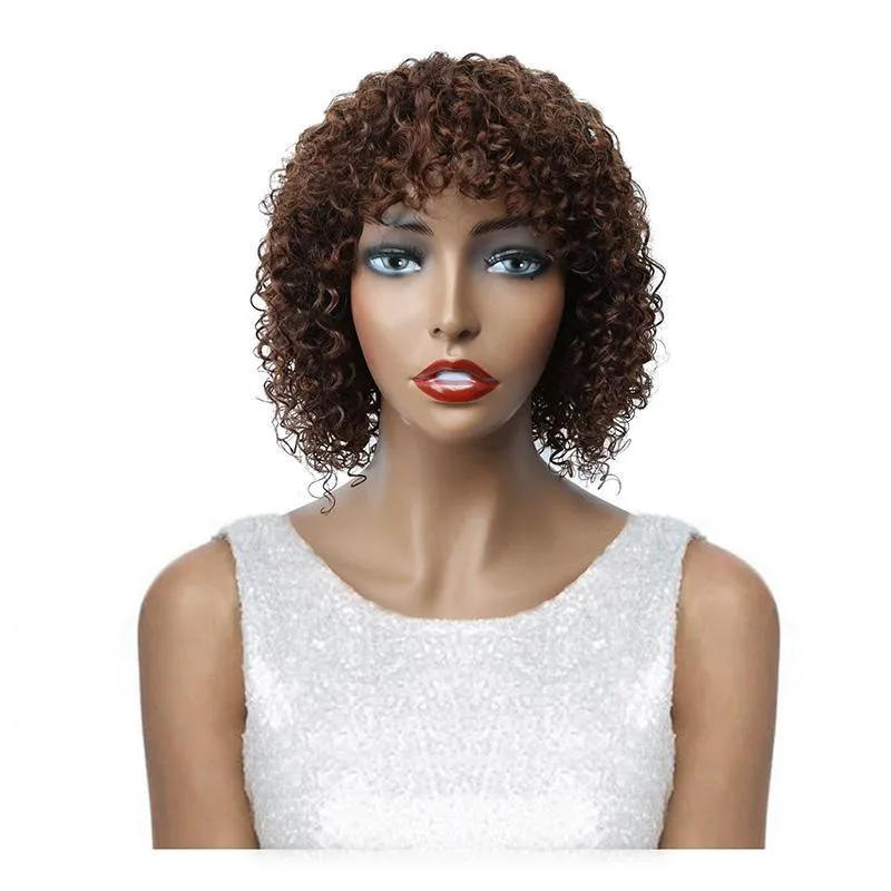 Modern Show Short Afro Jerry Curly Bob Wig With Bangs 100% Glueless Human Hair Wigs For Women