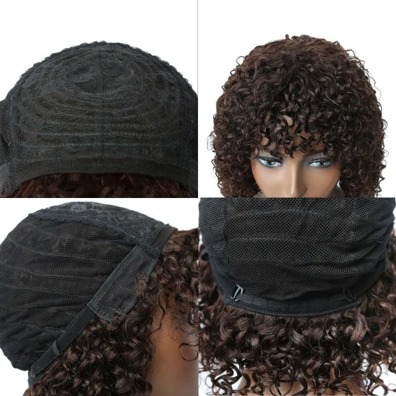 Modern Show Short Afro Jerry Curly Bob Wig With Bangs 100% Glueless Human Hair Wigs For Women