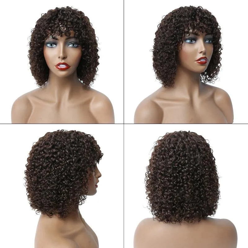 Modern Show Short Afro Jerry Curly Bob Wig With Bangs 100% Glueless Human Hair Wigs For Women