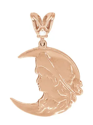Moon Girl Art Nouveau Diamond Pendant in 14 Karat Rose Gold