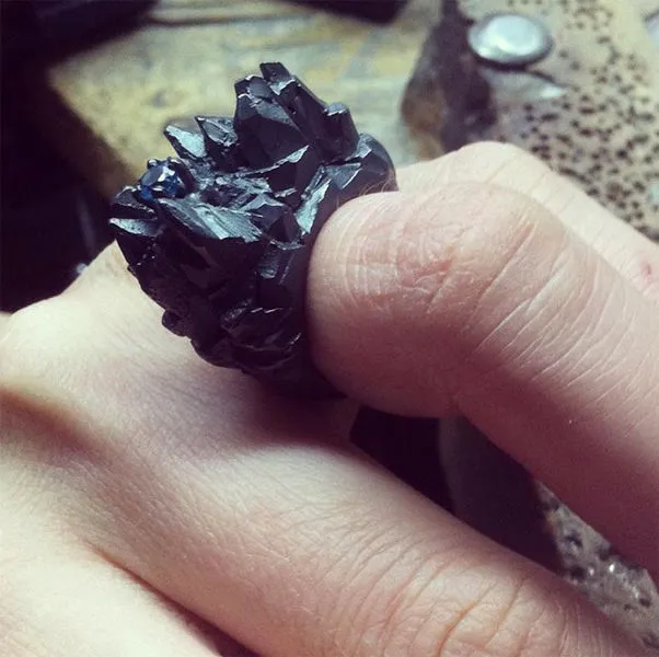 Mordor Unique Ring Black with Blue Topaz
