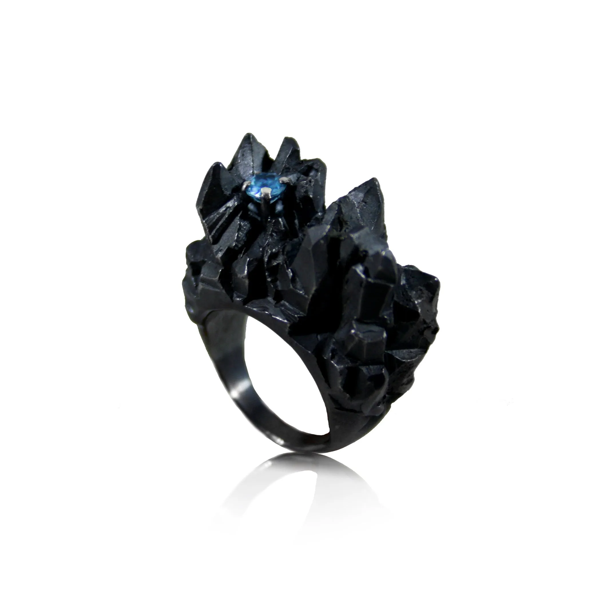 Mordor Unique Ring Black with Blue Topaz