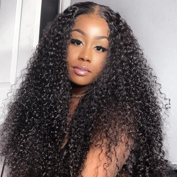 Morgan / Temperament Long Black Curly Human Hair Frongt Lace Wig
