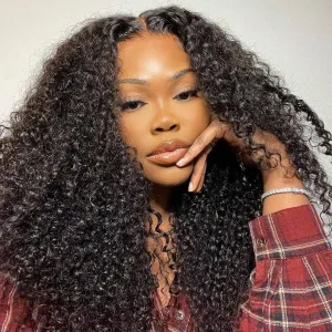 Morgan / Temperament Long Black Curly Human Hair Frongt Lace Wig