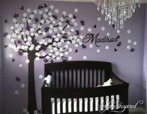 Nursery Wall Decals Stickers Large Cherry Blossom Tree with Custom Name Decal Large Madison Tree