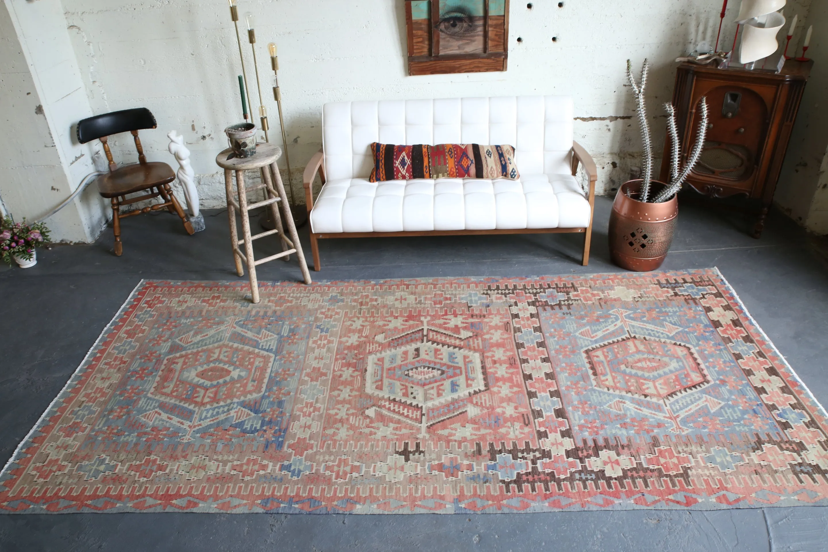 Old Oushak Esme Kilim 5.2ftx10.10ft