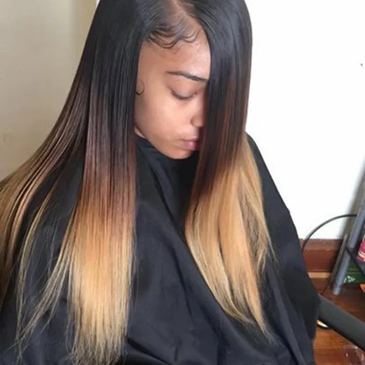 Ombre 1b/4/27 Straight 3 Bundles with 4X4 lace Closure 100% Real Human Hair