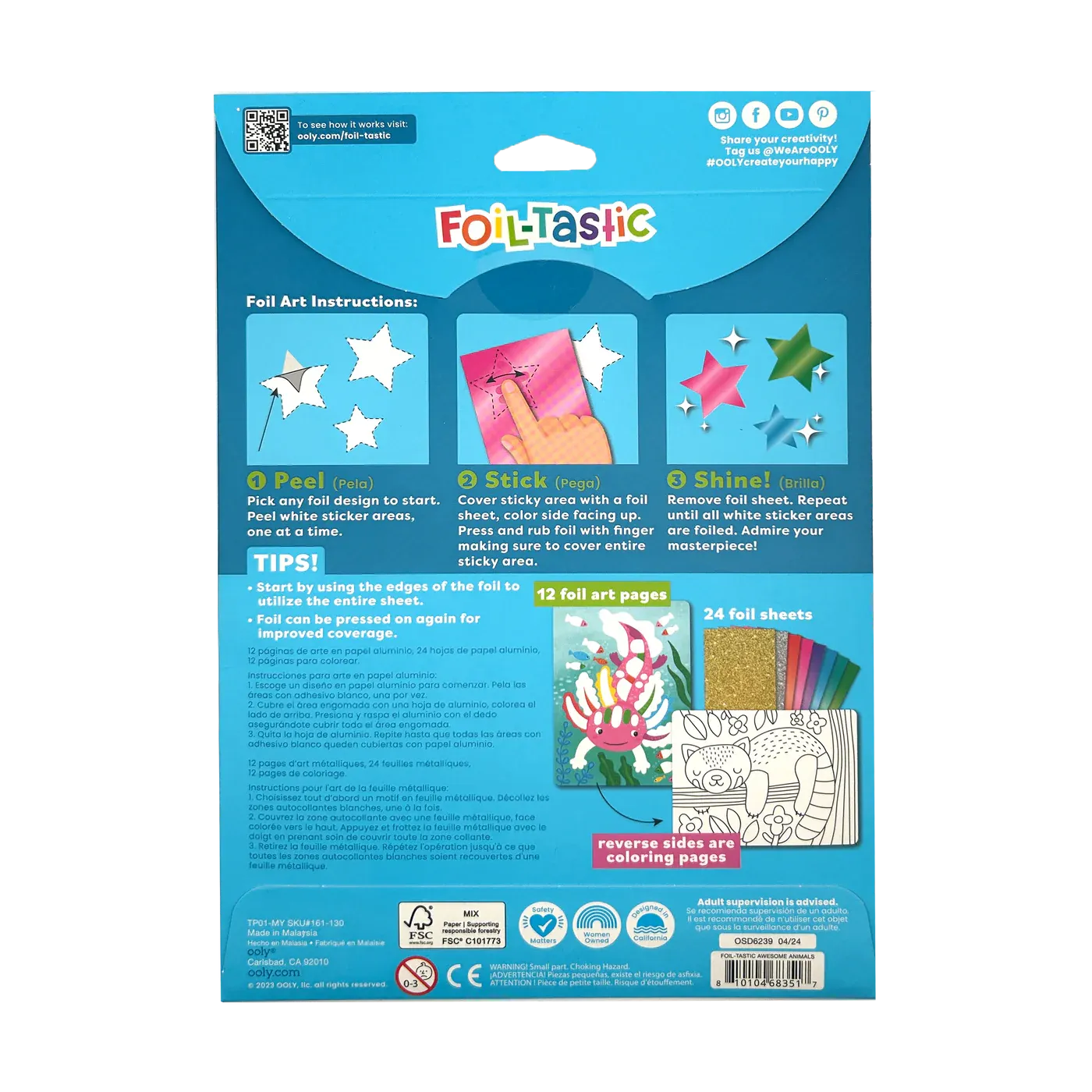 Ooly Foil-tastic Foil Art & Coloring Set - Awesome Animals