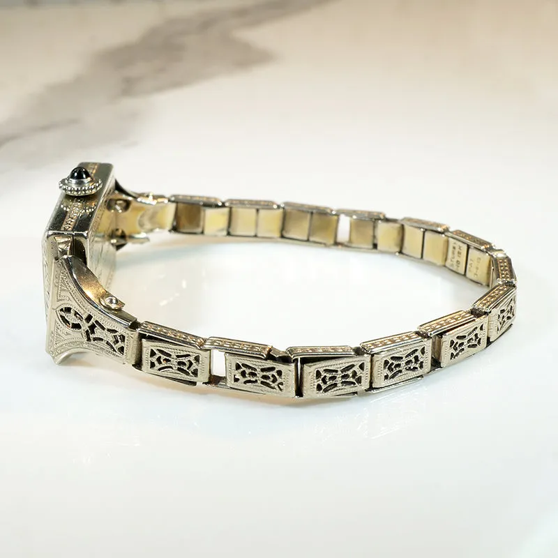 Ornate Ladies' Gruen Watch with Deco Details in White Gold