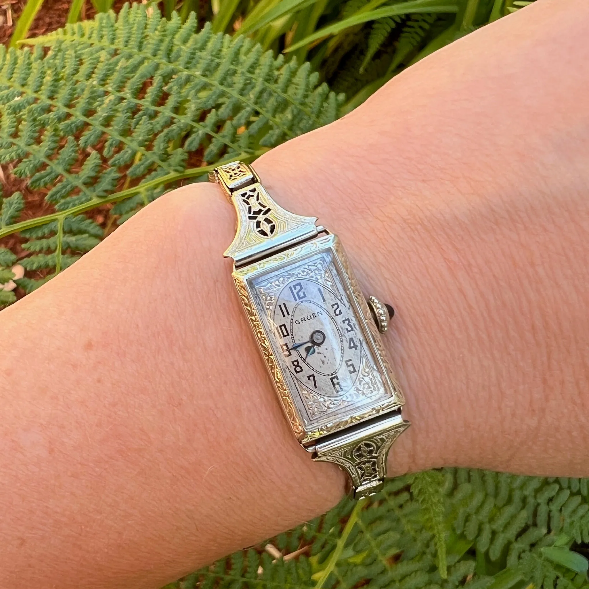 Ornate Ladies' Gruen Watch with Deco Details in White Gold
