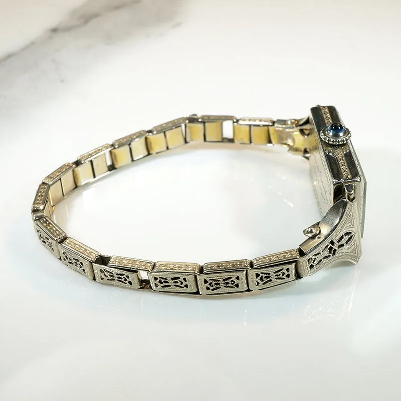 Ornate Ladies' Gruen Watch with Deco Details in White Gold