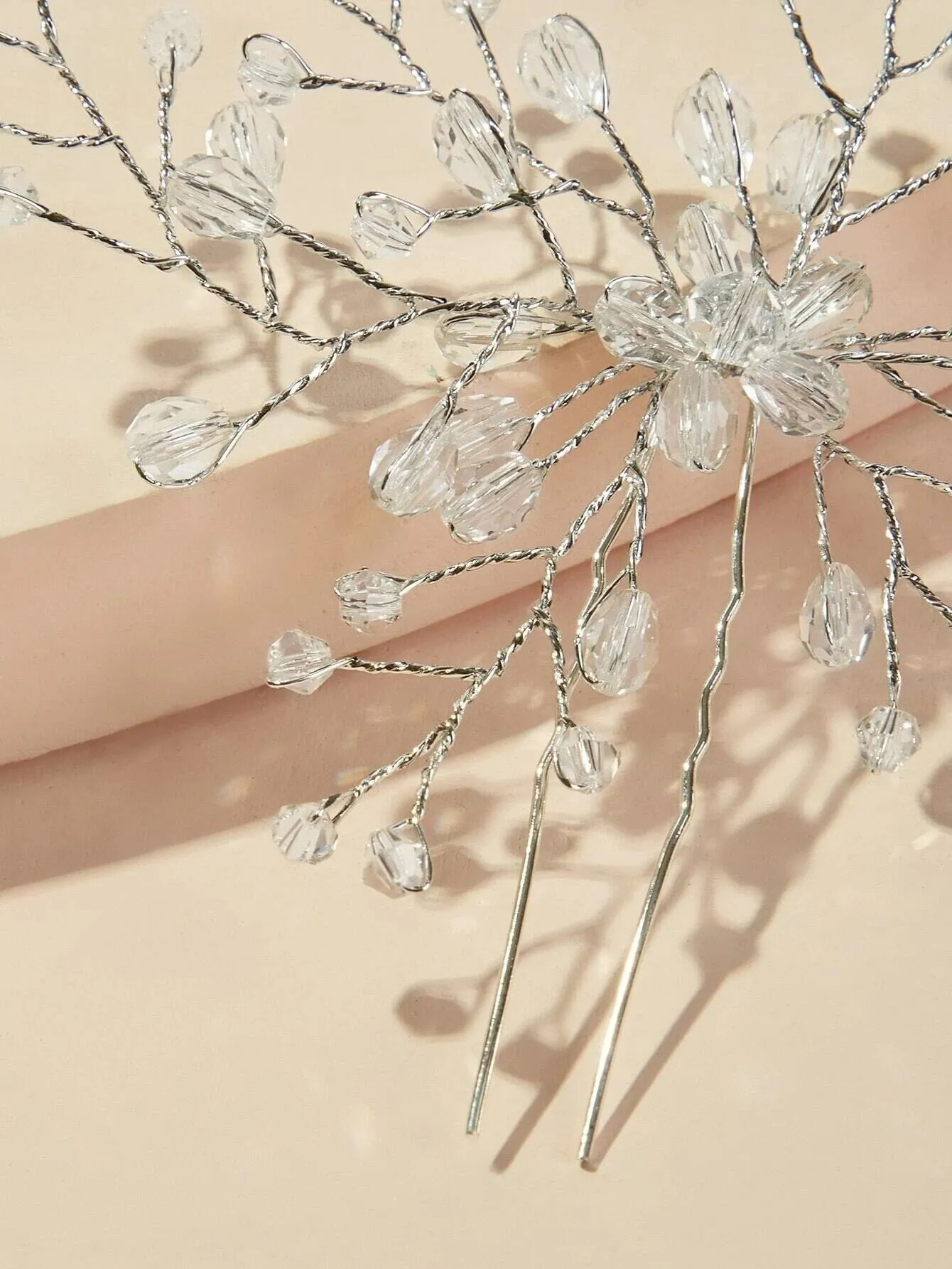 Oversized Bridal Crystal Bead Wire Hairpin, Wedding Crystal Floral Branch Hairpiece, Large Flower Hairpin
