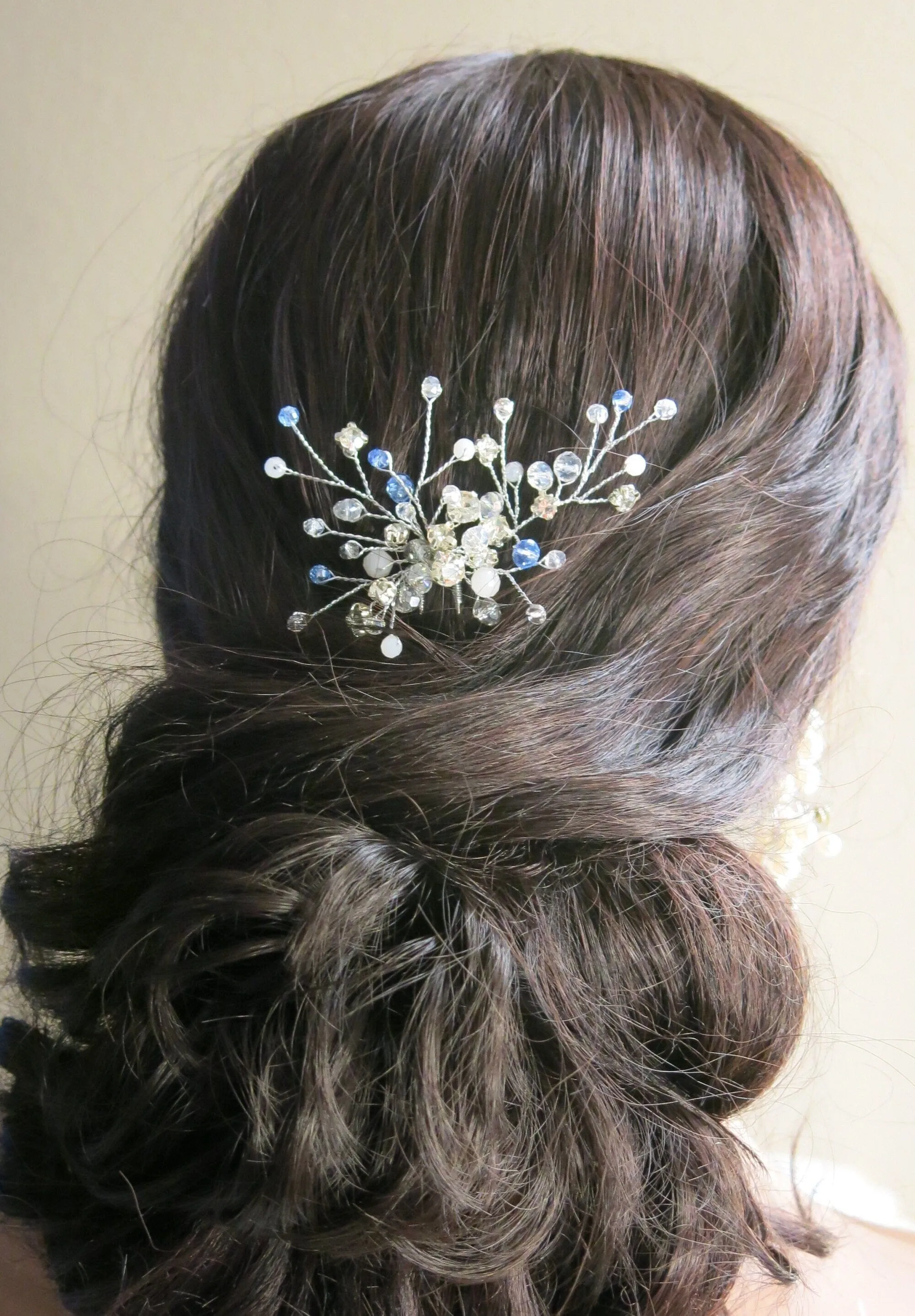 Oversized Bridal Crystal Bead Wire Hairpin, Wedding Crystal Floral Branch Hairpiece, Large Flower Hairpin