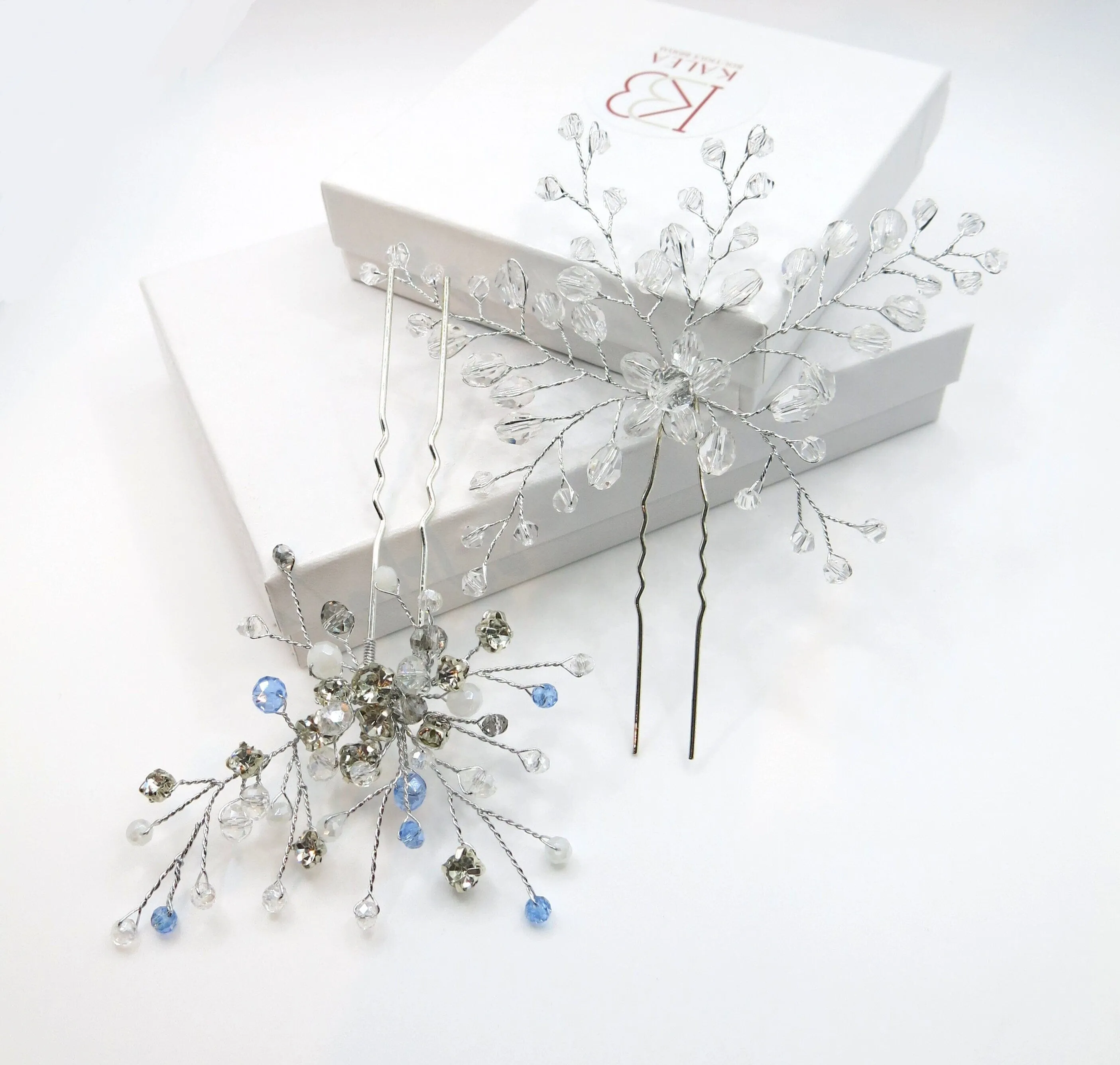 Oversized Bridal Crystal Bead Wire Hairpin, Wedding Crystal Floral Branch Hairpiece, Large Flower Hairpin