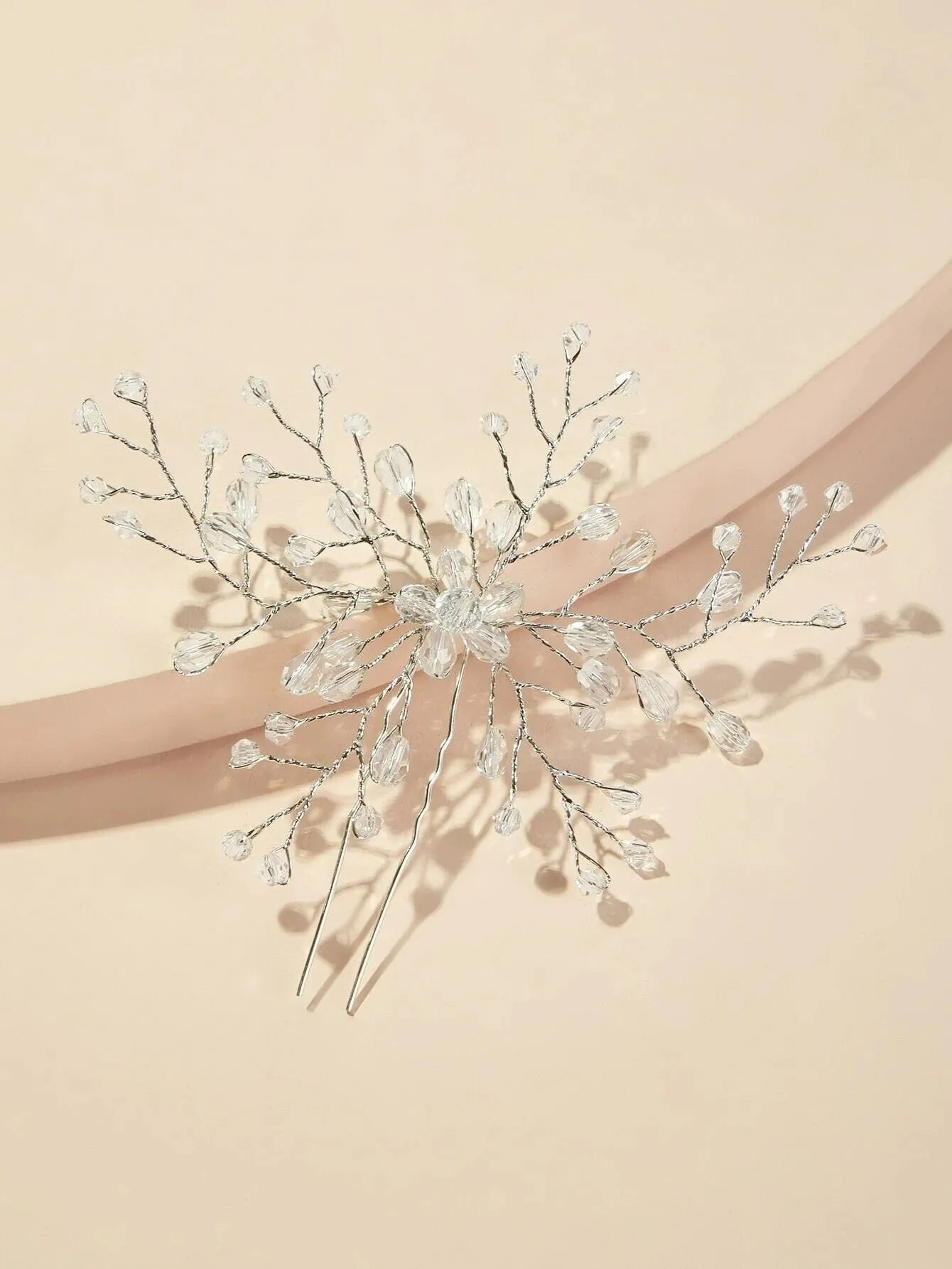 Oversized Bridal Crystal Bead Wire Hairpin, Wedding Crystal Floral Branch Hairpiece, Large Flower Hairpin
