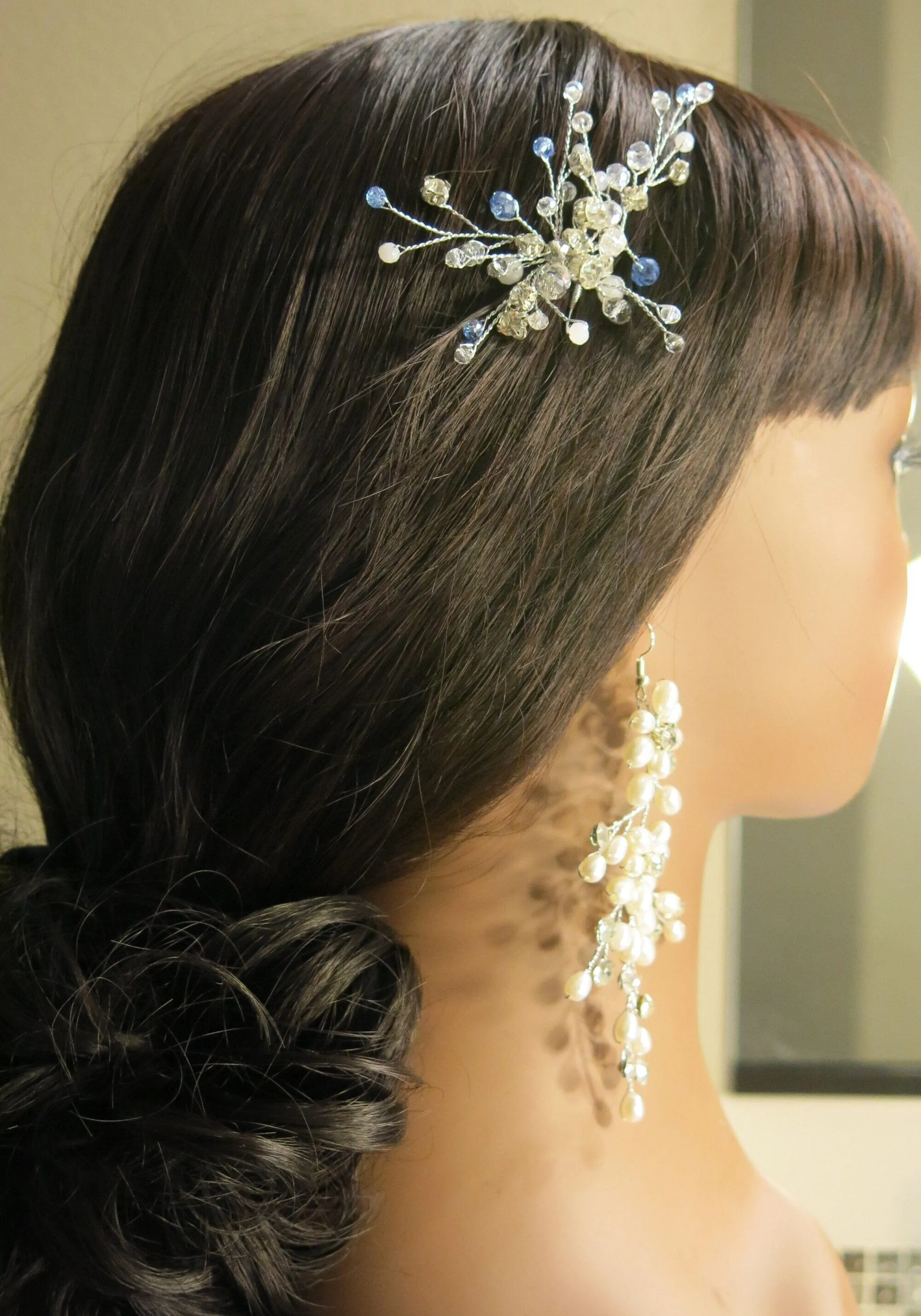 Oversized Bridal Crystal Bead Wire Hairpin, Wedding Crystal Floral Branch Hairpiece, Large Flower Hairpin