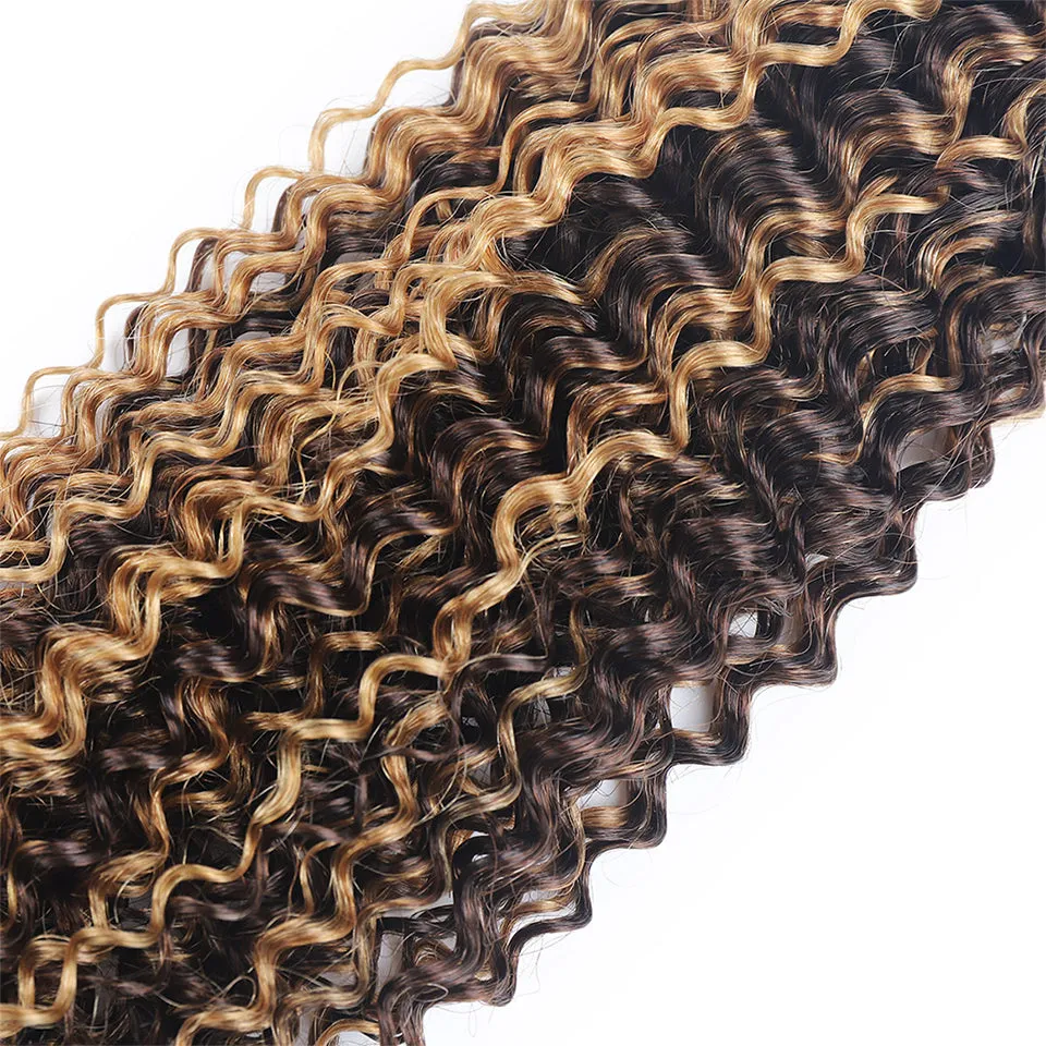 P4/27 Highlight Kinky Curly 3 Bundles With 4X4 Lace Closure 100% Human Hair