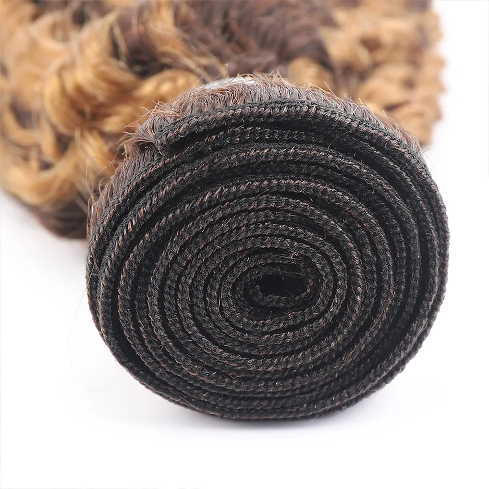 P4/27 Highlight Kinky Curly 3 Bundles With 4X4 Lace Closure 100% Human Hair