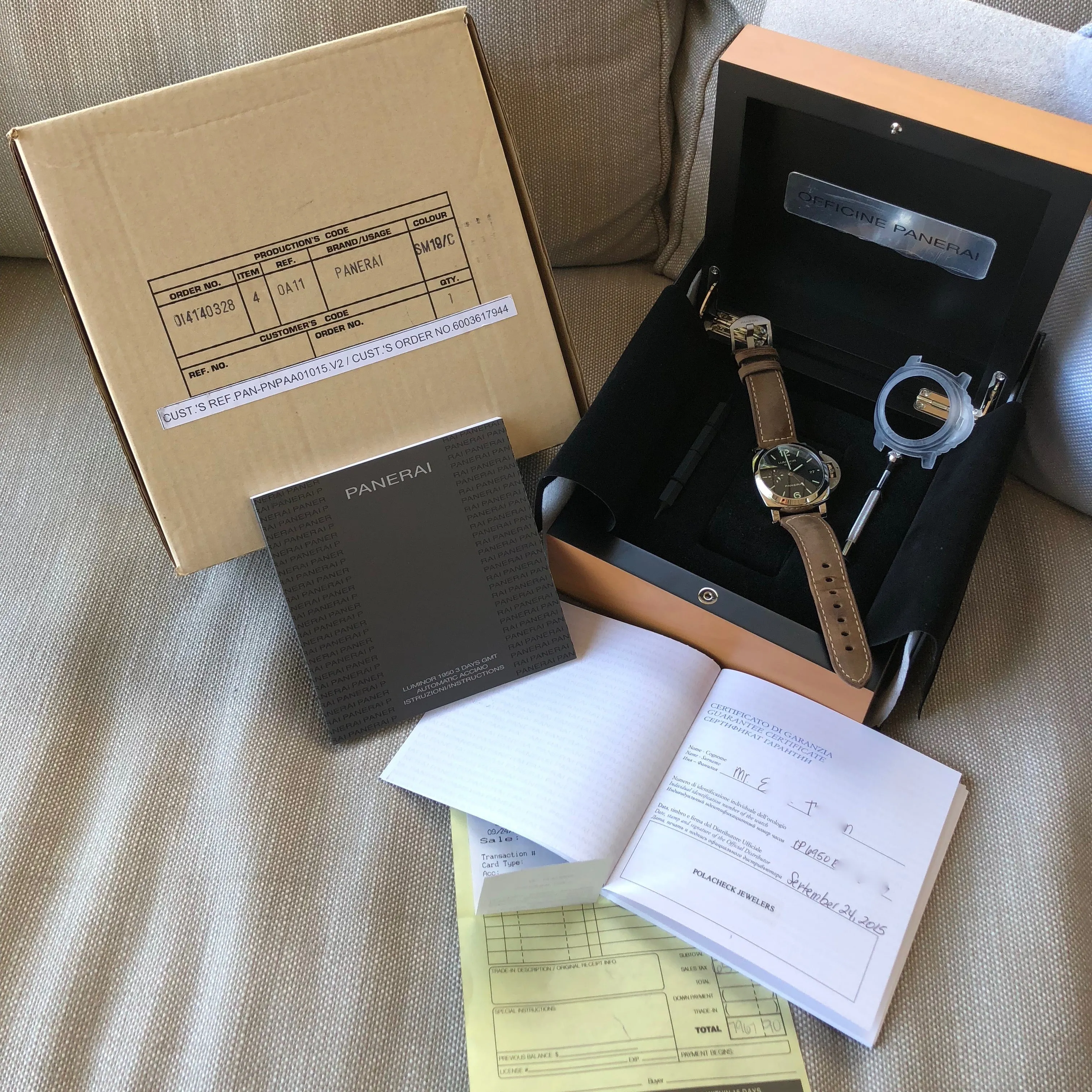 Panerai Luminor 1950 PAM 535 GMT 3 Days Automatic 42mm Wristwatch Box Papers