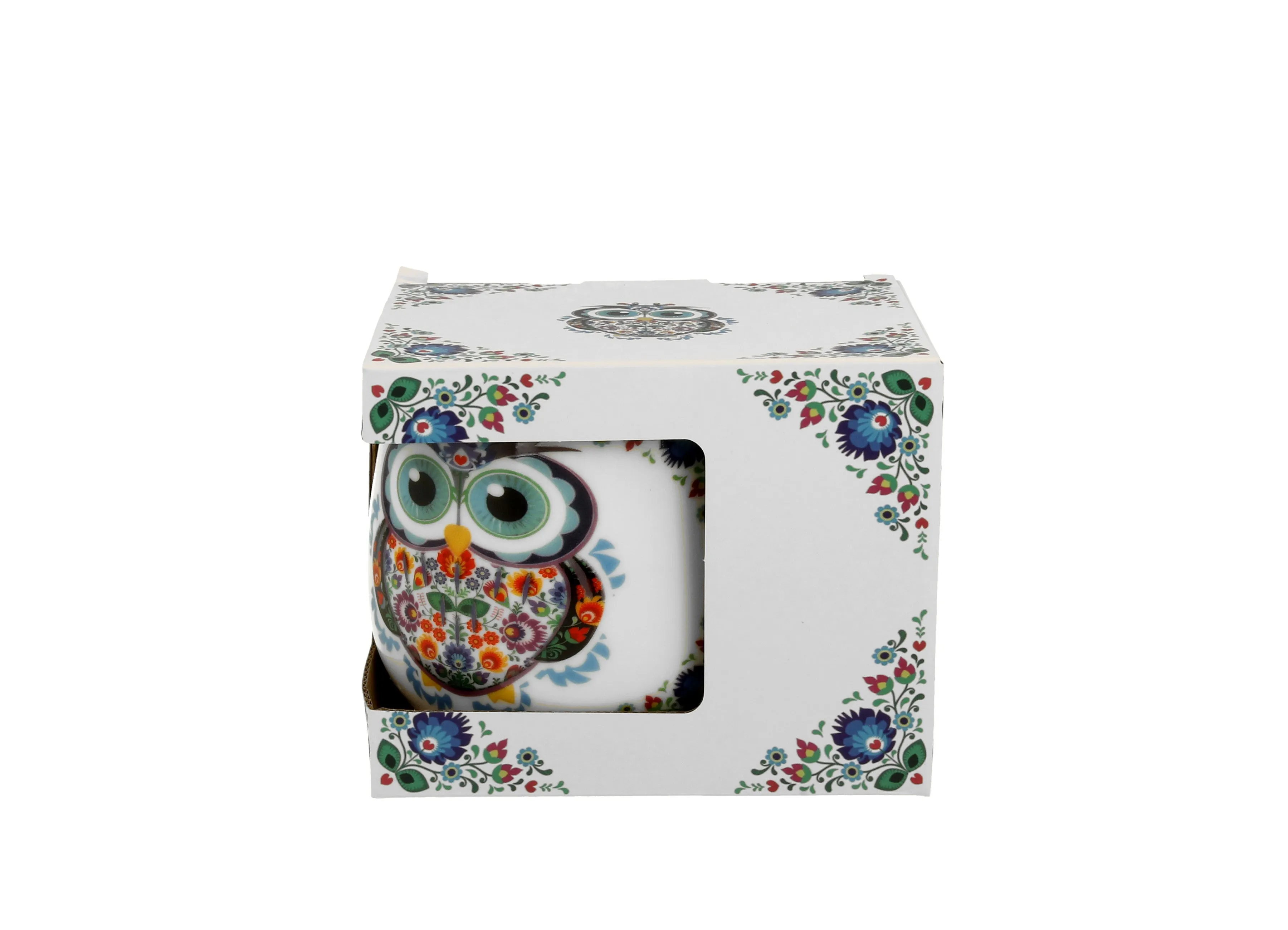 Polish Folk Art Porcelain Barrel Mug, 430ml - Lowicz Owl