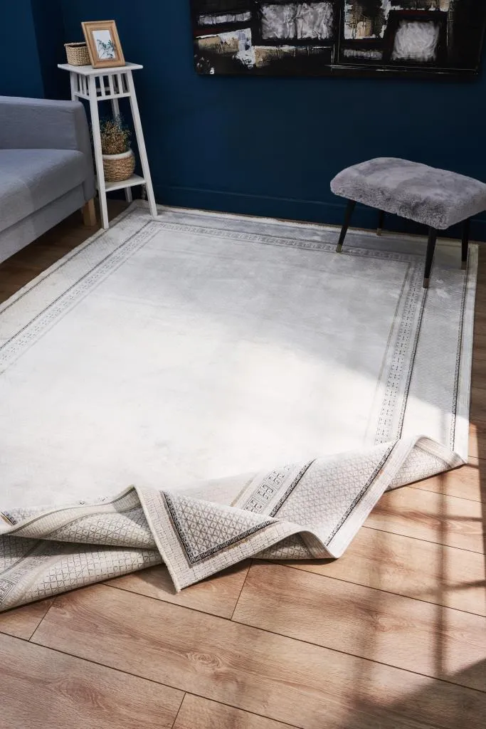 Queen Cream Bamboo Woven Modern Living Room Rug 8105