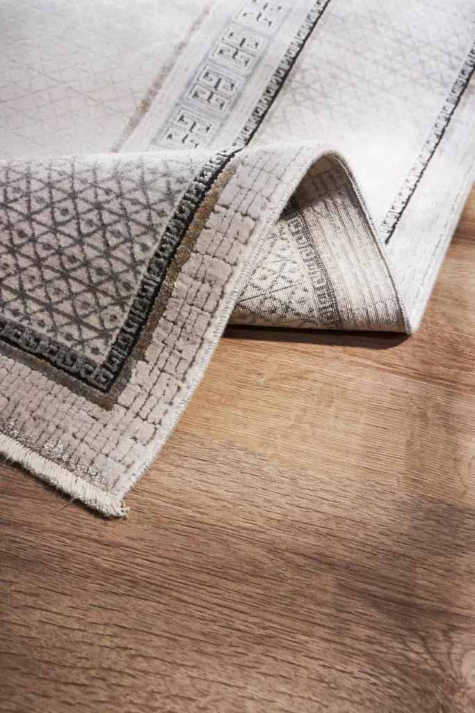 Queen Cream Bamboo Woven Modern Living Room Rug 8105