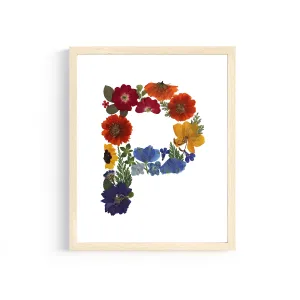 Rainbow Garden Letter "P" Floral Art Print