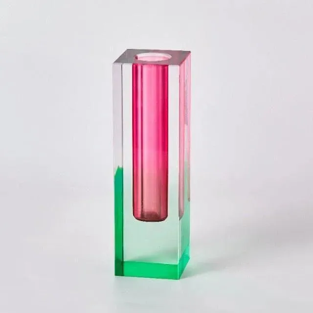 Rainbow Pillar Glass Bud Vase