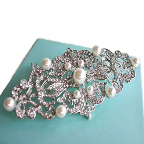 Rhinestone Pearl Bridal Hair Comb, Vintage Style Art Deco Crystal Wedding Hair Comb, Wedding Headpiece, Bridal Hair Piece, Hair Jewelry