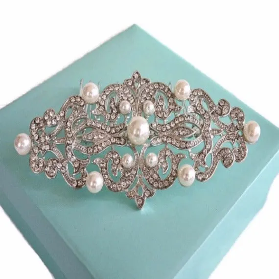 Rhinestone Pearl Bridal Hair Comb, Vintage Style Art Deco Crystal Wedding Hair Comb, Wedding Headpiece, Bridal Hair Piece, Hair Jewelry