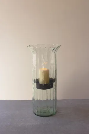 Ribbed Glass Candle Cylinder with Rustic Insert \ Large